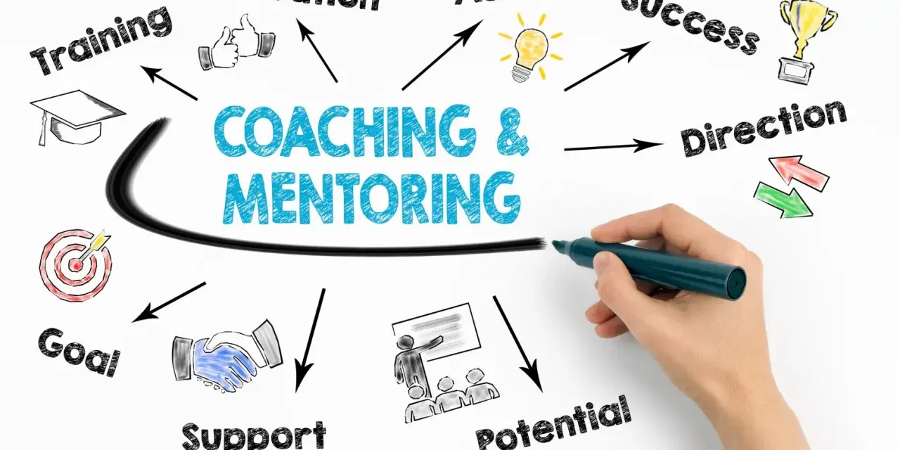 Coaching i mentoring: definicja rozwoju, wsparcia, motywacji, celów, sukcesu i potencjału.
