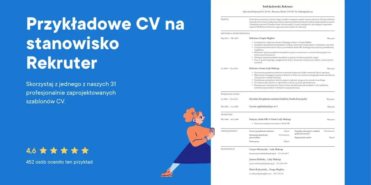 Przykładowe CV na stanowisko Rekruter. Emil Jackowski, doświadczony rekruter, prezentuje swoje cv.