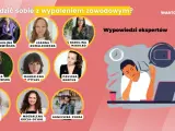 Ekspertki omawiają, jak radzić sobie z wypaleniem zawodowym. Ilustracja przedstawia zmęczoną osobę przy biurku z niskim poziomem baterii.