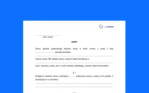 Aneks do umowy o pracę, wprowadzający zmiany w treści dokumentu.