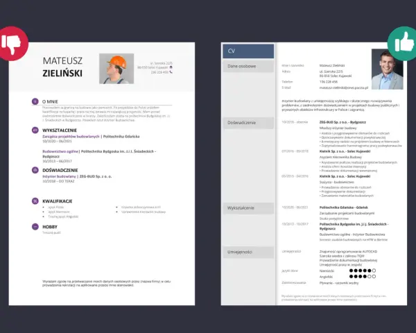 CV inżyniera budownictwa z 7-letnim doświadczeniem w projektach publicznych i prywatnych. Posiada uprawnienia kierownika budowy.