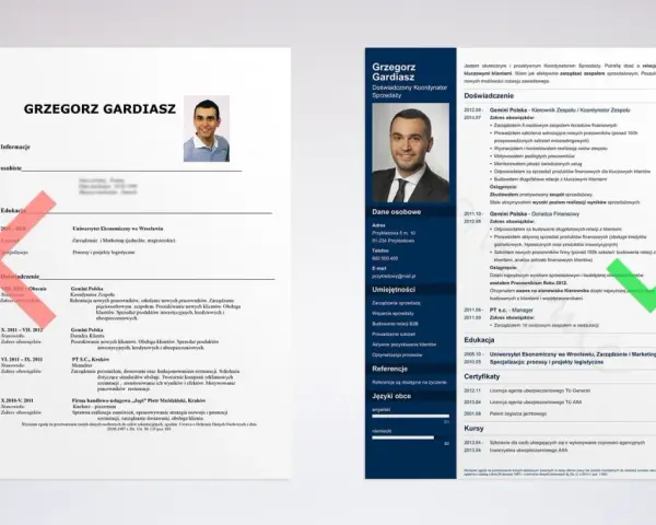 CV Grzegorza Gardiasza, z sekcją "Umiejętności" zawierającą "Aktywne pozyskiwanie klientów", co świadczy o jego zainteresowaniach w CV.