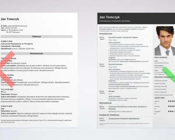 Jan Tomczyk, doświadczony Koordynator Sprzedaży, z sukcesami zarządza zespołem i buduje relacje z klientami. Jego **aktywność dodatkowa w CV** to praca w Stowarzyszeniu Inwestorów Indywidualnych.