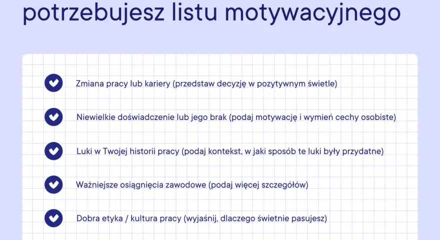 Top 5 sytuacji, gdy potrzebujesz listu motywacyjnego: zmiana kariery, brak doświadczenia, luki w CV, osiągnięcia i etyka pracy.