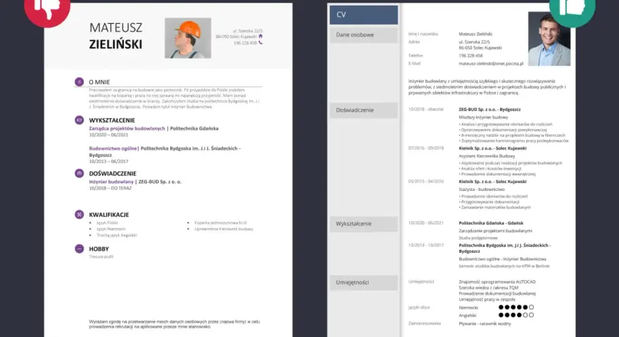 CV inżyniera budownictwa z 7-letnim doświadczeniem w projektach publicznych i prywatnych. Posiada uprawnienia kierownika budowy.
