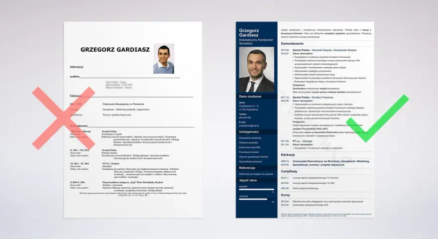 CV Grzegorza Gardiasza, z sekcją "Umiejętności" zawierającą "Aktywne pozyskiwanie klientów", co świadczy o jego zainteresowaniach w CV.