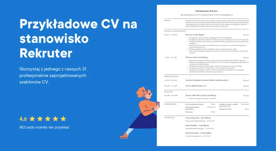 Przykładowe CV na stanowisko Rekruter. Emil Jackowski, doświadczony rekruter, prezentuje swoje cv.