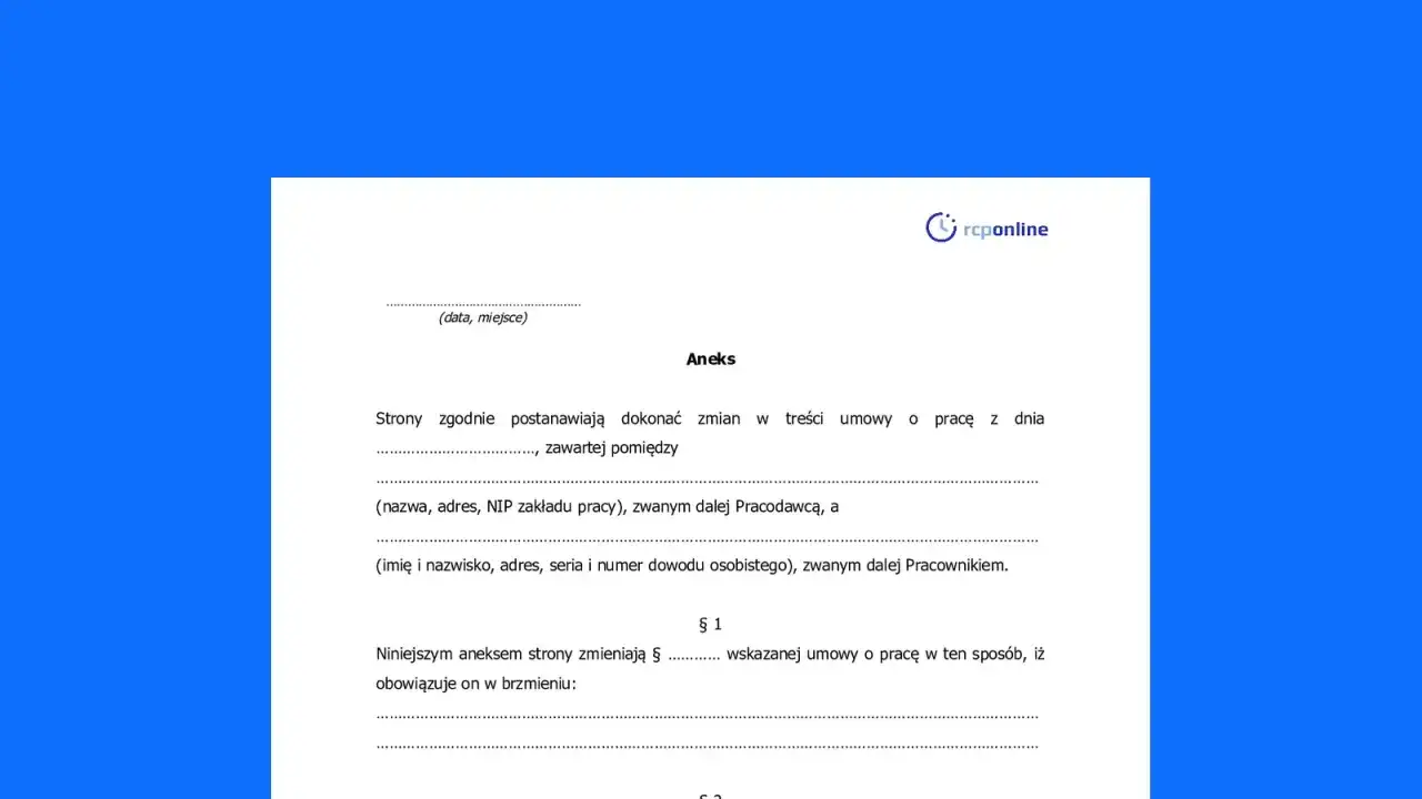 Aneks do umowy o pracę, dokument formalnie wprowadzający zmiany w warunkach zatrudnienia.