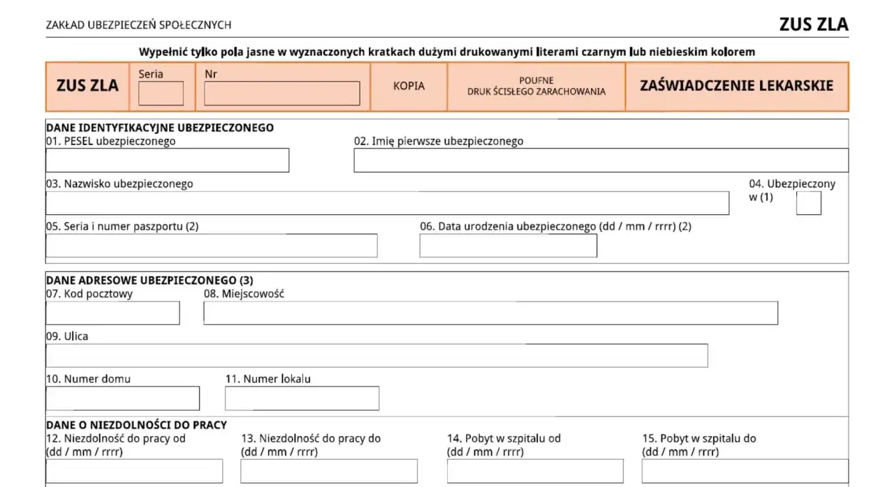 Formularz ZUS ZLA do wypełnienia. Pytanie: ile można być na zwolnieniu lekarskim od psychiatry?