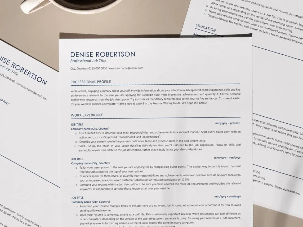 Denise Robertson, profesjonalne CV. Zawiera dane kontaktowe, profil, doświadczenie zawodowe i edukację.