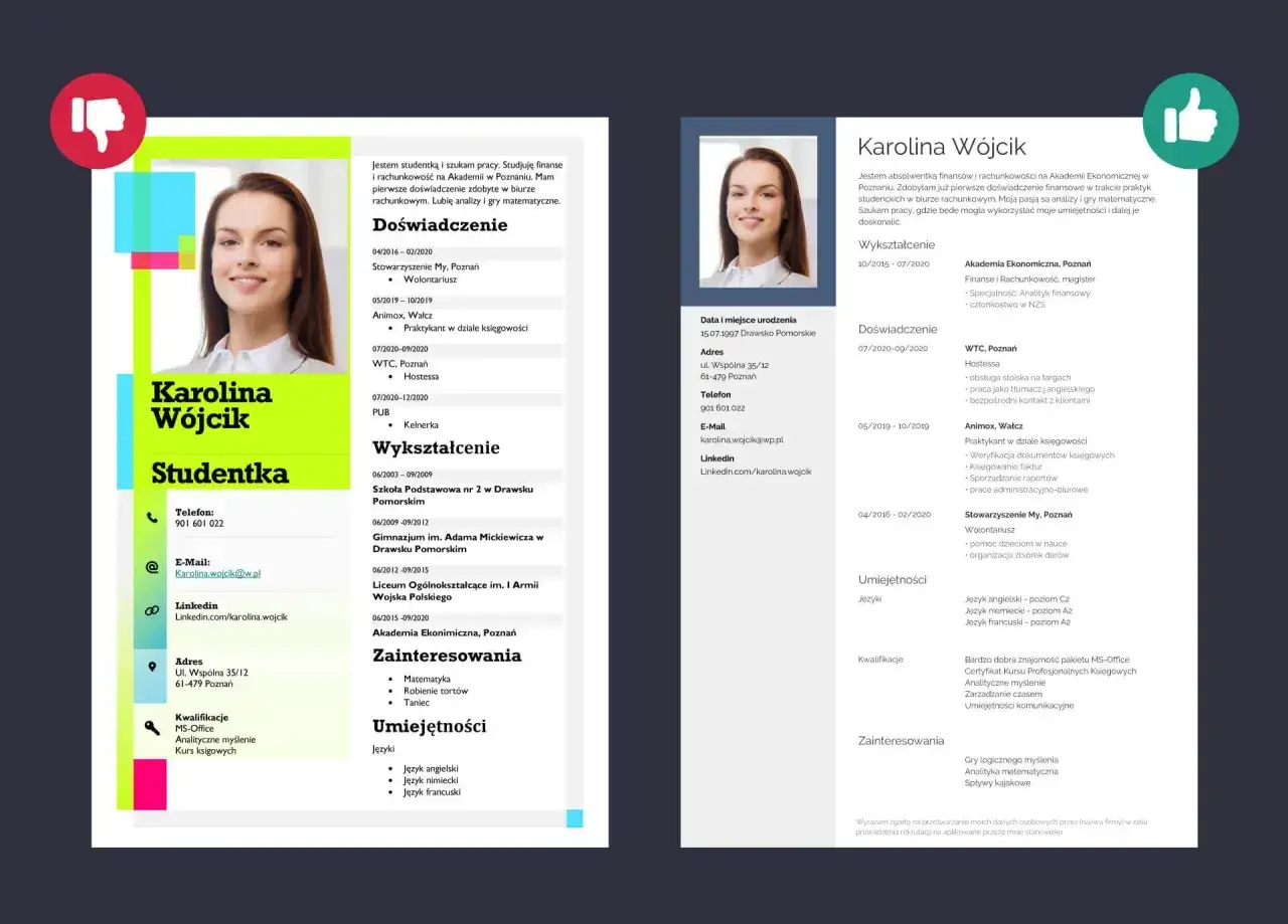 Karolina Wójcik, studentka finansów i rachunkowości, prezentuje swoje cv.